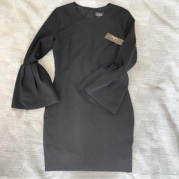 Lulu’s | Double Flair Black Long Sleeve Bodycon Dress - Picture 6 of 7